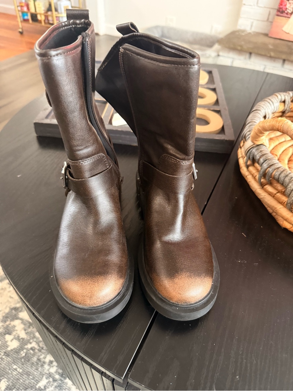 Zara Kids Brown Leather Ankle Boots with Buckle